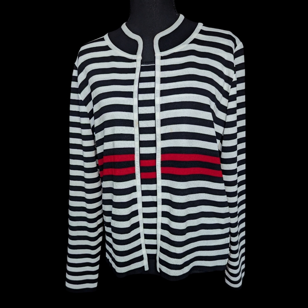 Vintage Exclusively Misook Striped Cardigan And Tank Match Set M Or L Boxy Fit